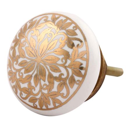 Golden Ornamental Flower Flat Ceramic Cabinet Knob